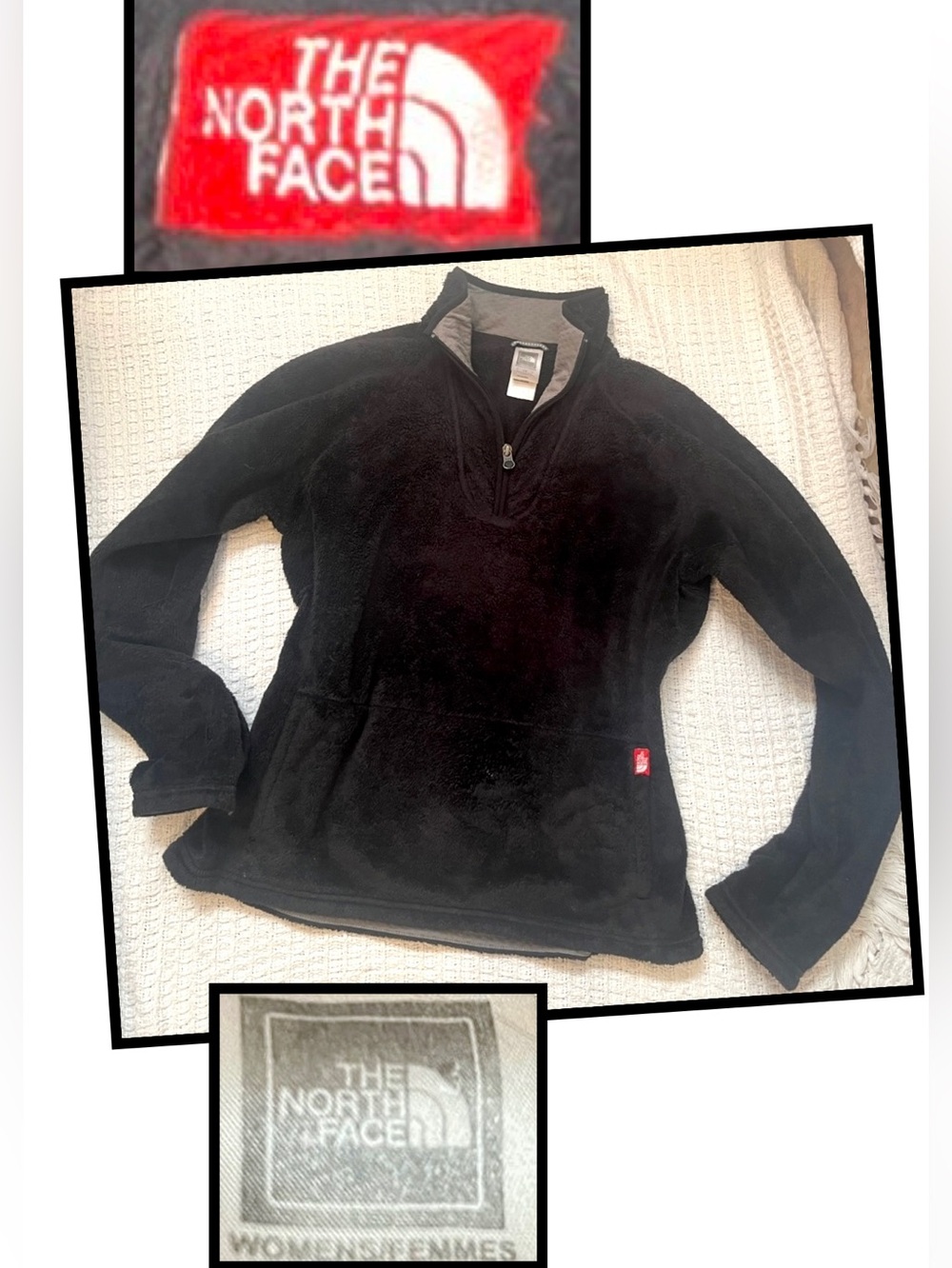 North Face black Furry Fleece Half Zip Pullover szL